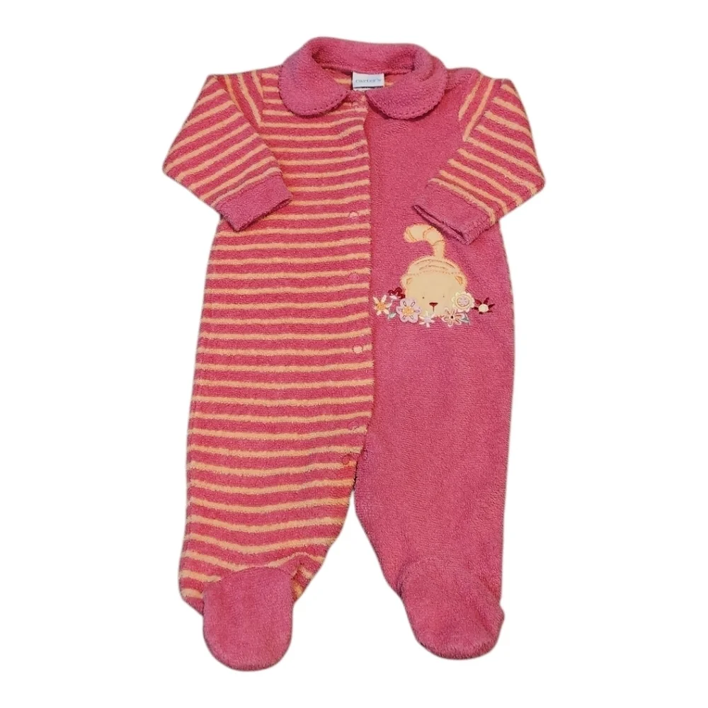 Vintage Carter's Terry Baby Girl Pink Snap Up Cat Footed Outfit Size 3-6 Months